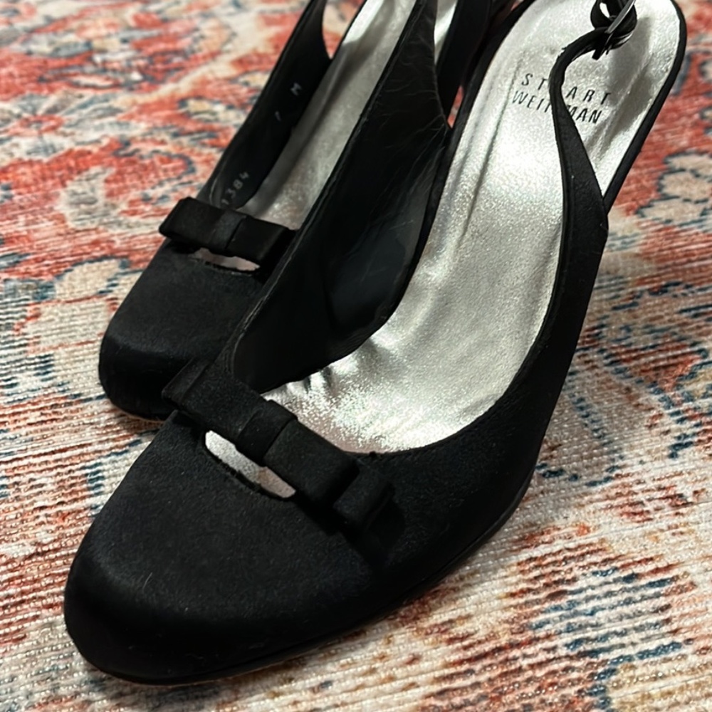 Stuart Weitzman Satin Black Slingbacks